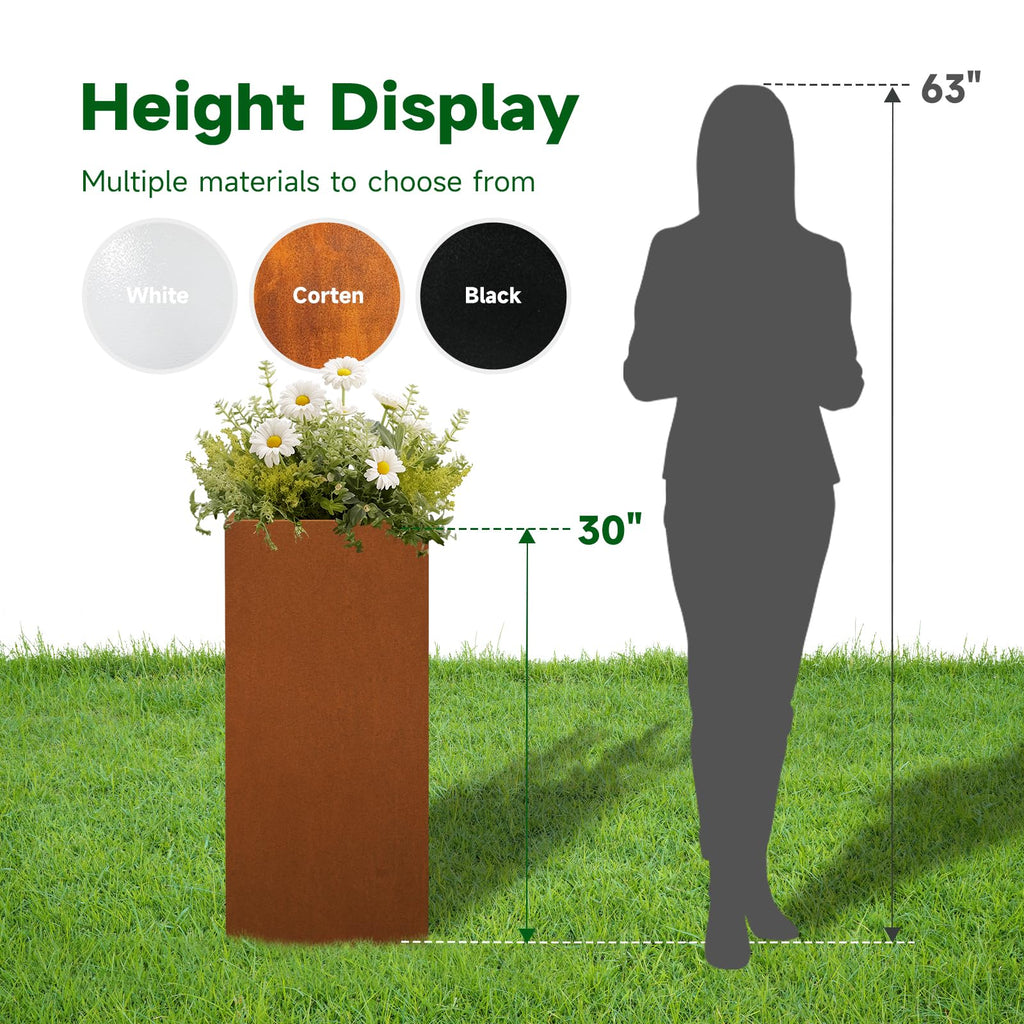 Corten Steel Tall Planter Box 14"x14"x30" Rusted Metal Spliced Planter