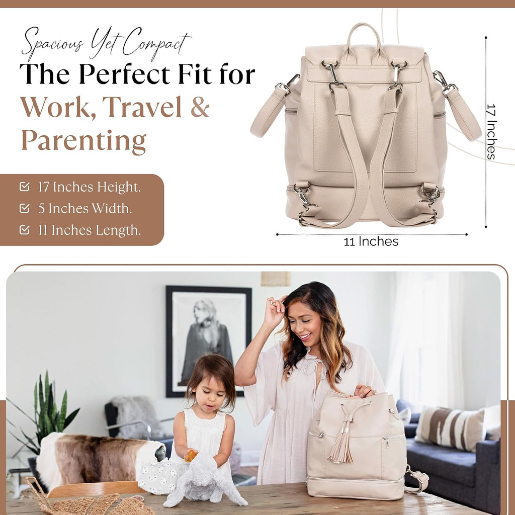 Collective Journey Pearl Vegan Leather Diaper Bag Backpack | Elegant, Multifunctional, Travel Diaper Bag