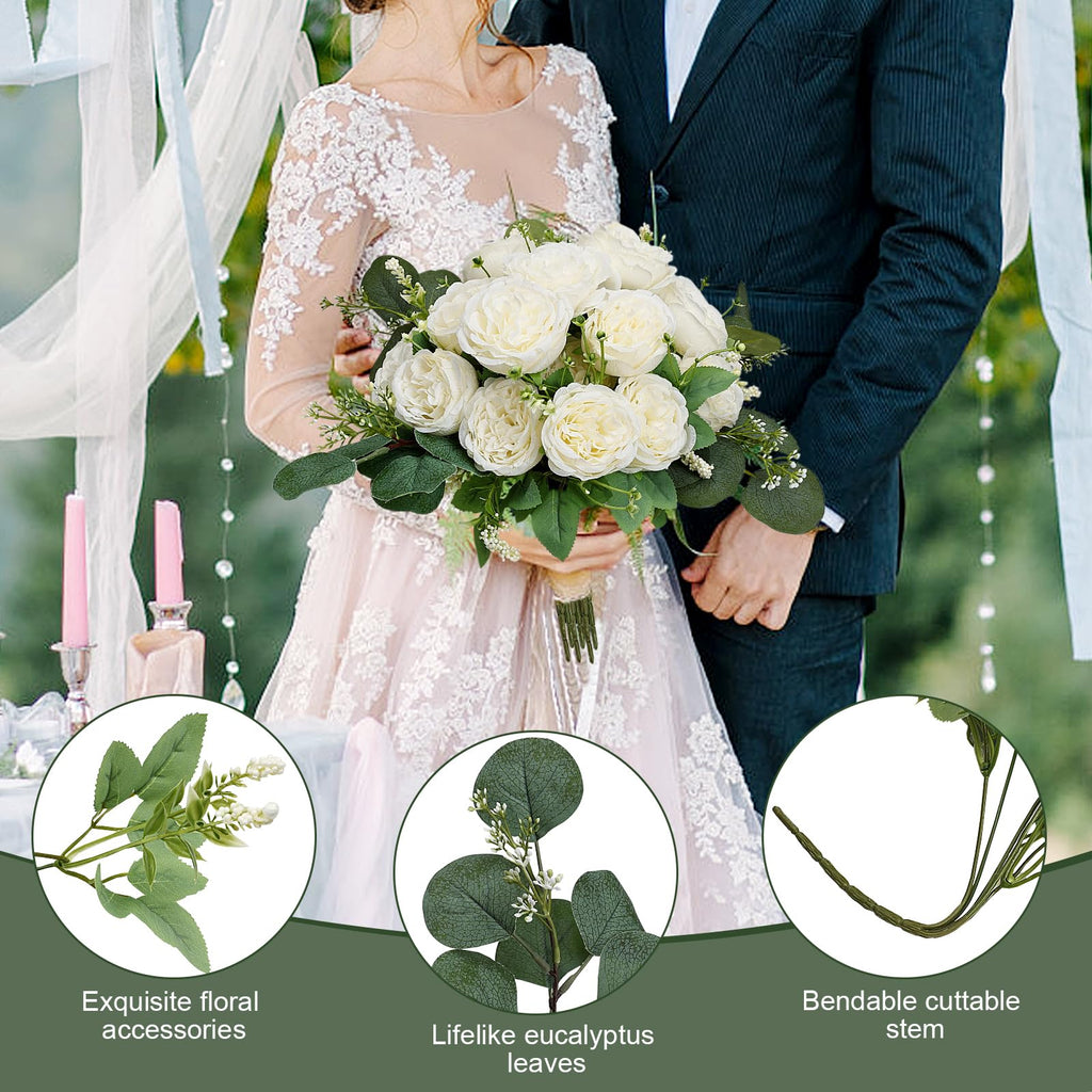 12 Bundles White Artificial Peonies Silk Flowers Bulk