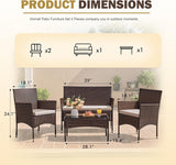4 Pieces Outdoor Patio Furniture Sets Rattan Chair Wicker Set, Outdoor Indoor Use Backyard Porch Garden Poolside Balcony Furniture Sets Clearance (Brown and Beige) A106-B07412ZHMQ
