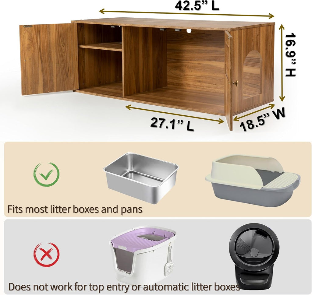 Cat Litter Box Enclosure Furniture with Storage, 42.5"L x 18.5"W x 16.9"H
