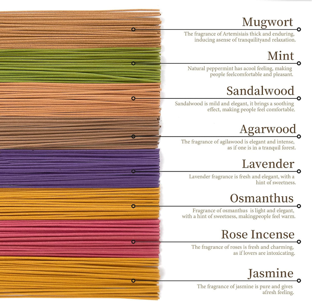 Premium Incense Sticks Variety Set, 160 Incense Sticks (8 Scents x 20), Handcrafted with Essential Oils, Long Burning - Set of 160