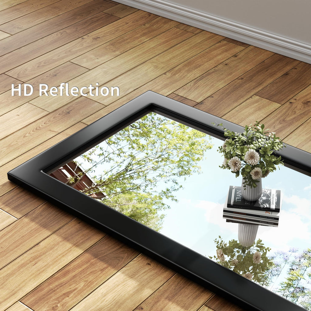40''x30'' Rustic Wall Mirror Black Wood Frame, Classic Rectangle Mirror Farmhouse Vanity Wall Mirror Decor Living