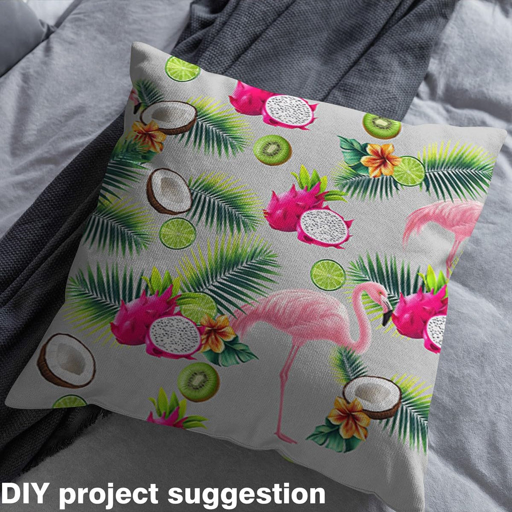 Pink Flamingo Fabric by The Yard Tropical Coconut Pitaya Fruits No Stretch Fabrics for Sewing Green Palm Leaves Wild