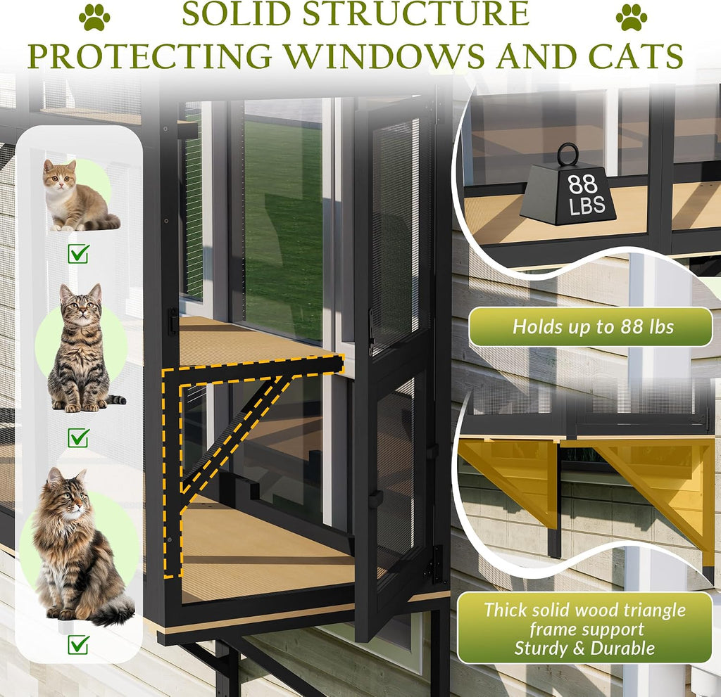 Outdoor Cat Catio with Shelf, Cat Window Perch for Large Indoor Cats