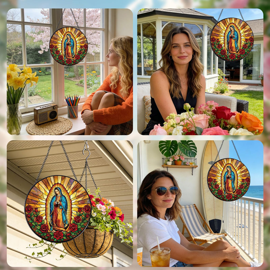 Virgen Guadalupe Stained Glass 8 Inch Religious Decor