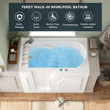Floridian 55" x 33" Walk-in Whirlpool Bathtub with 16 Air Water SPA Jets and Left-Side Door Opening and Quick Fill