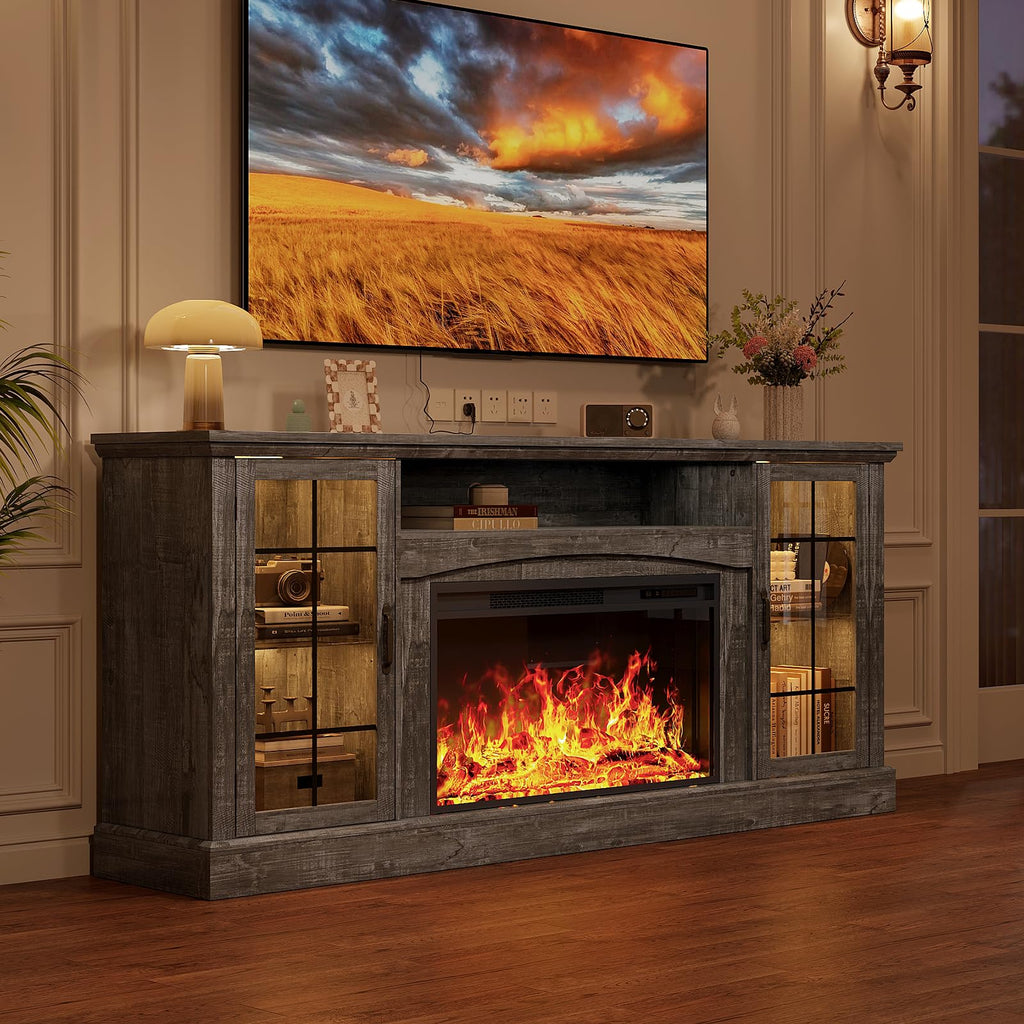 2-in-1 Multifunctional Fireplace TV Stand with 30" Removable Electric Fireplace, 70" Farmhouse Entertainment Center
