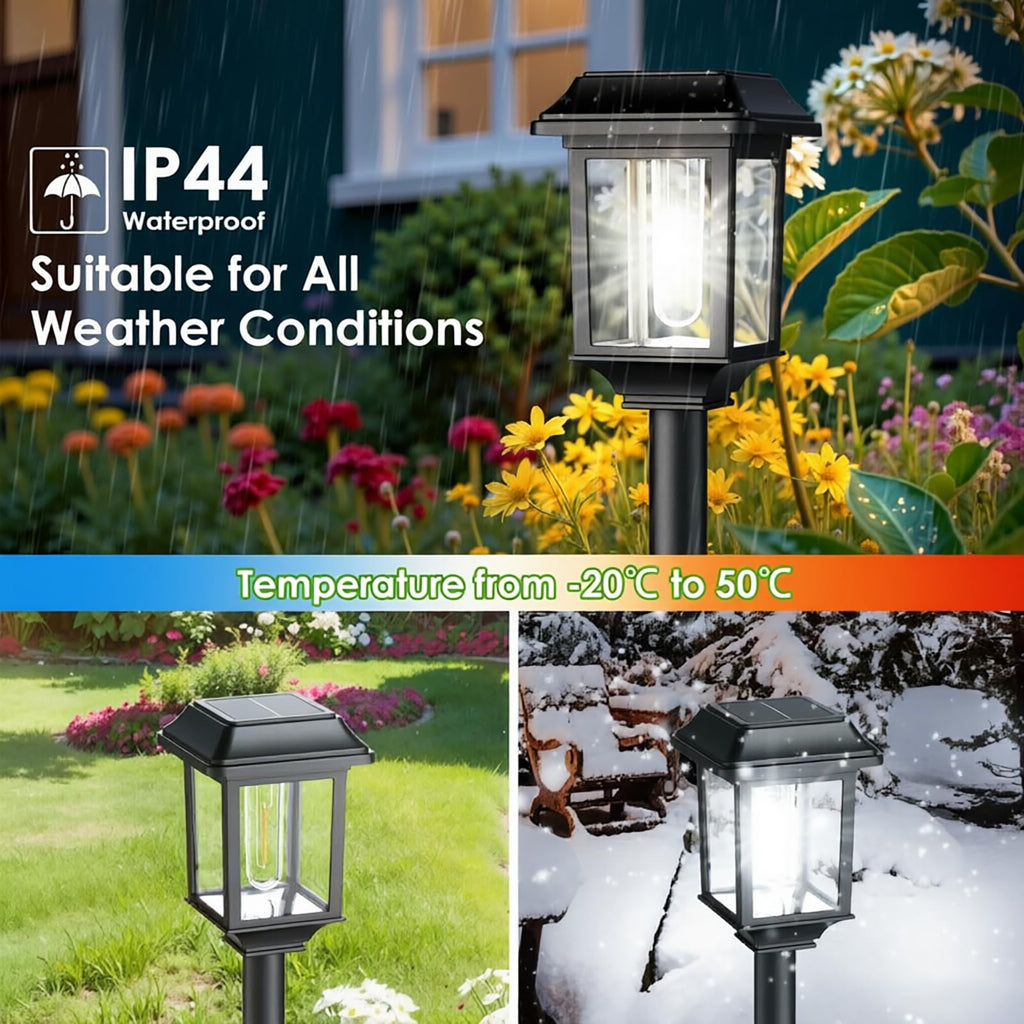 Solar Outdoor Lights Waterproof, 8 Pack Metal Glass Solar Pathway Lights Outdoor Lighting Garden Decor for Landscape