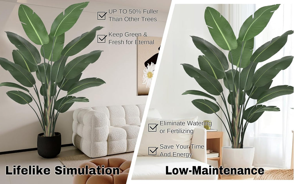 8ft Tall Bird of Paradise Artificial Tree (94 Inch) with Large Trunks and Realistic Leaves Big Faux Floor Potted