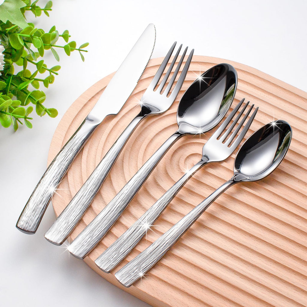 20-Piece Silverware Set for 4, Heavy Duty Stainless Steel Flatware Set with Ripple Handles, Mirror Polished Kitchen