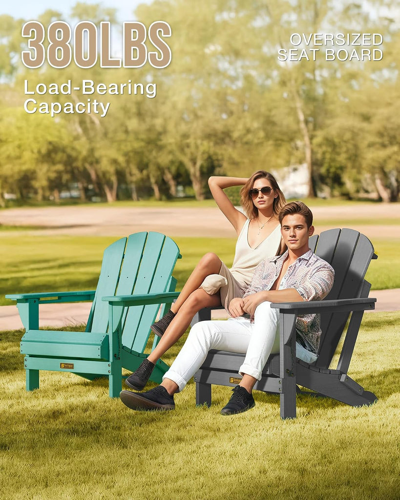 Folding Adirondack Chair, Patio Chair Wood Texture, Outdoor Chair Weather Resistant, Fire Pit Chair with Cup Holder