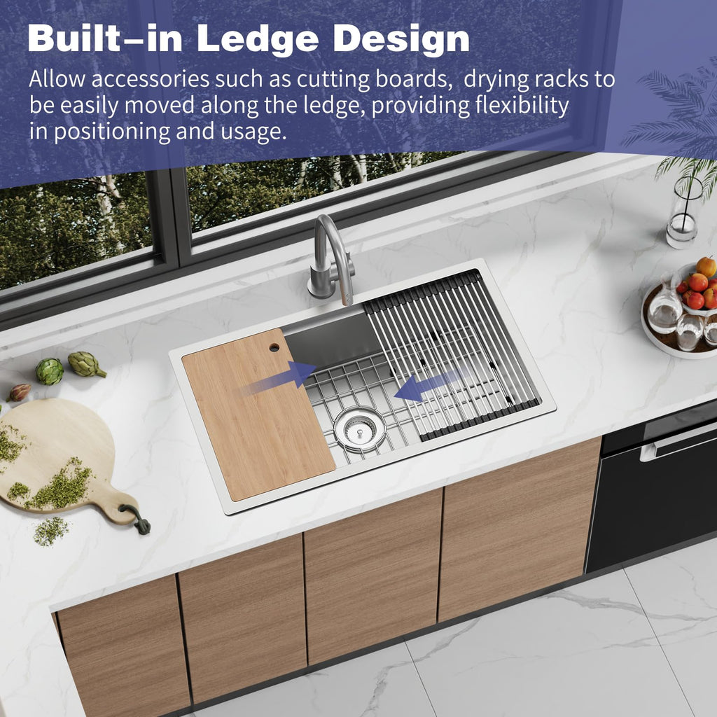 32x18 Inch Stainless Steel Kitchen Sink Workstation, Undermount, Single Bowl