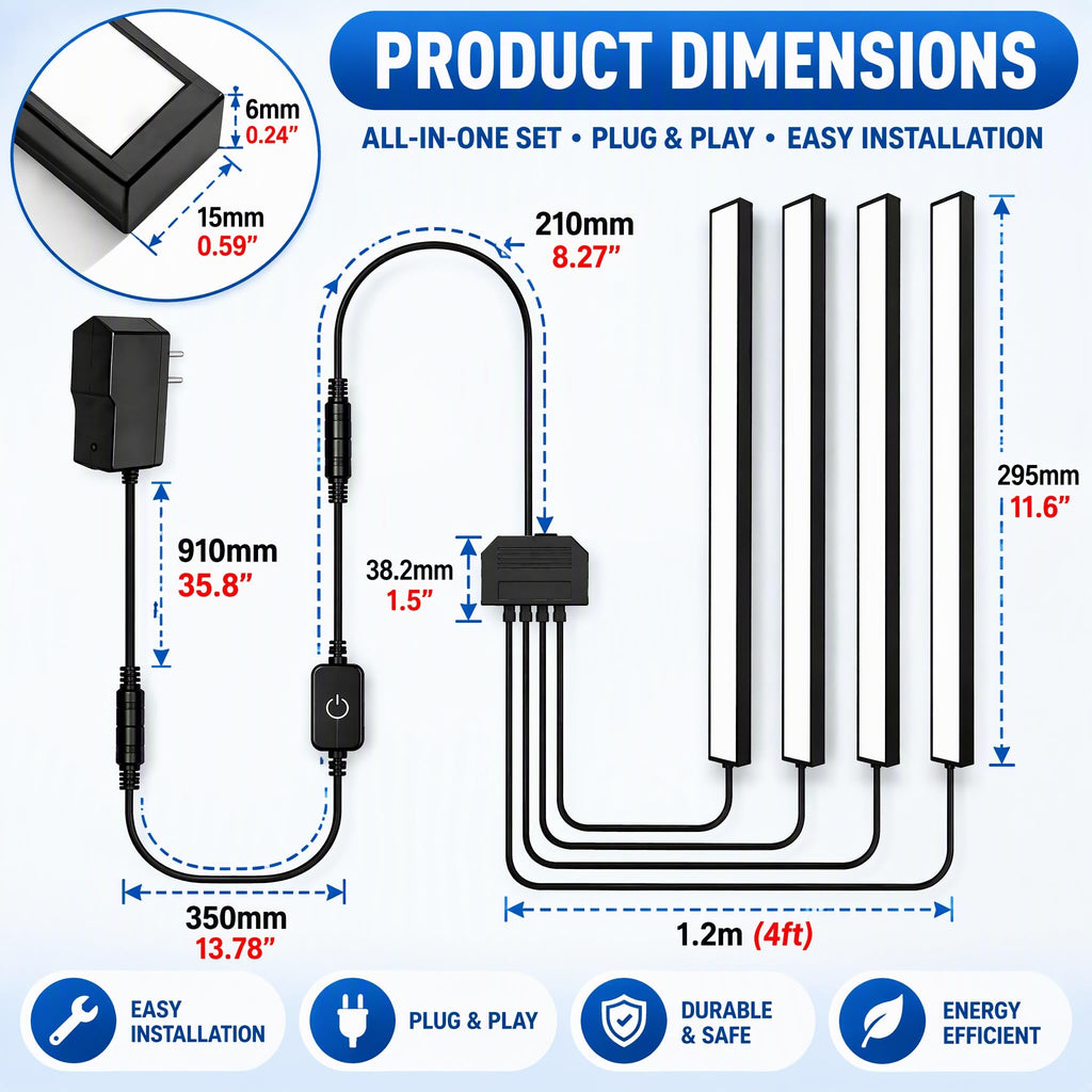 Display Case Lights, 4-Pack 12" Under Cabinet LED Bars 4500K