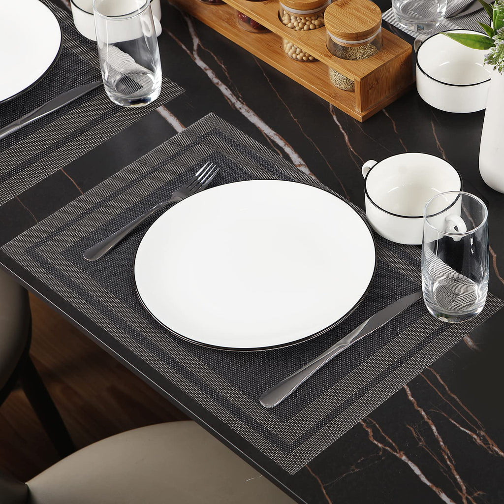 Placemats Set of 8, Vinyl Woven Black Non Slip Table Mats