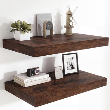 24 x 12 Deep Floating Shelves Wall Mounted Set of 2 Rustic Brown