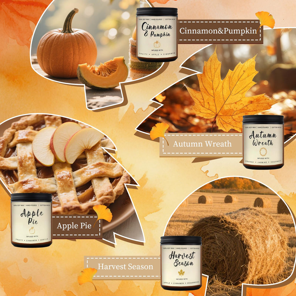 Fall Candles Gift Set - 4 Pack Scented Soy Candles, Autumn Decor