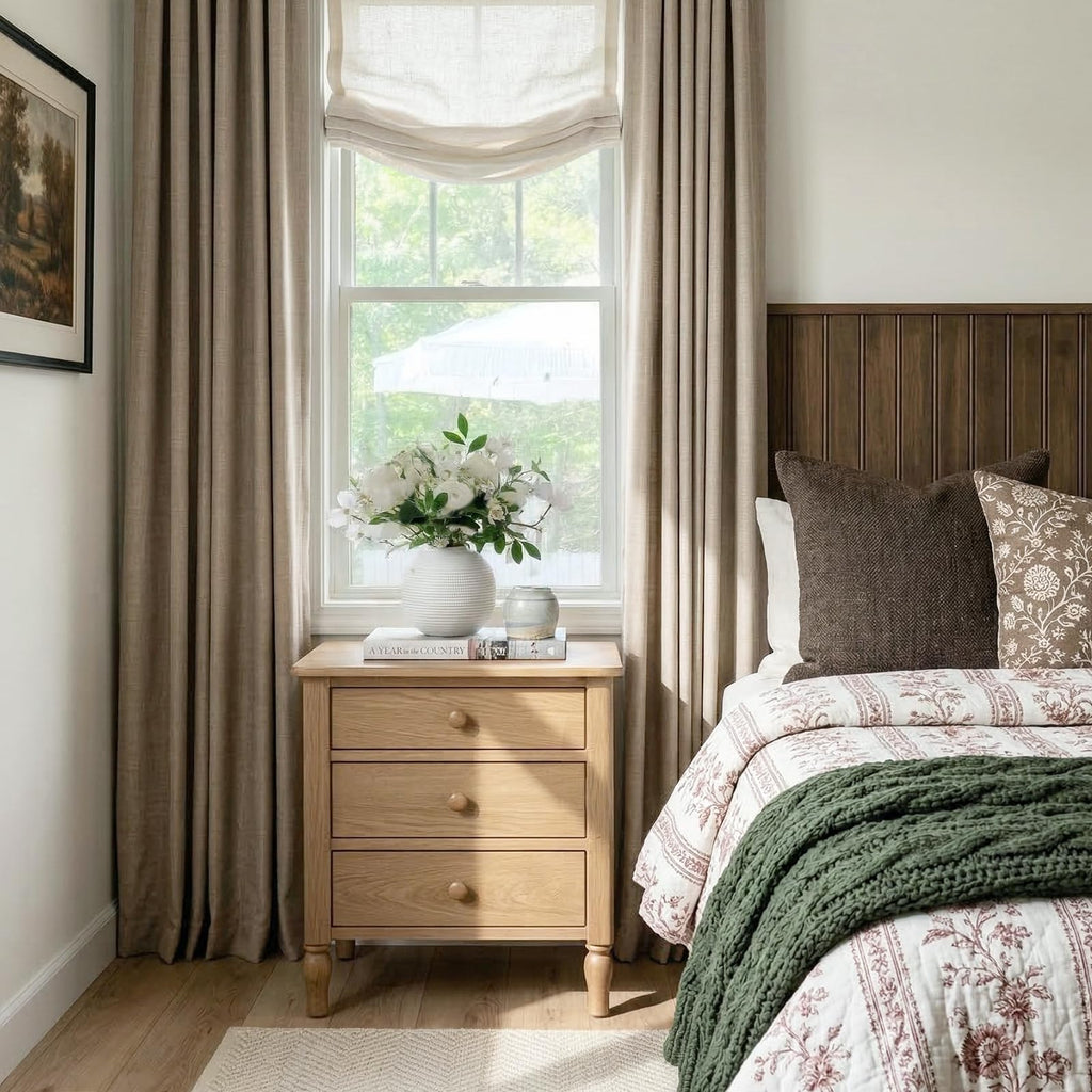 Blackout Linen Curtains 63 Inch Long 2 Panels Set, Burlywood Birch