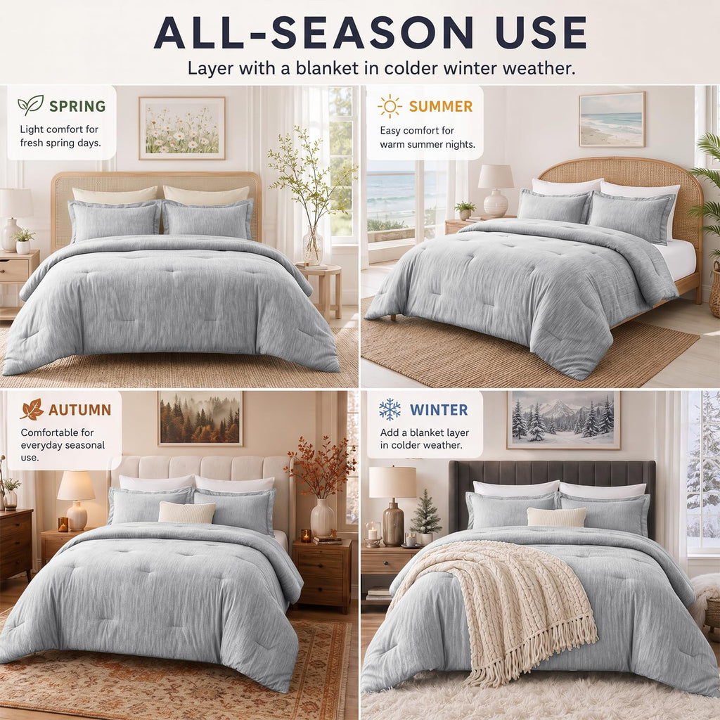Comforter Set, Heathered Light Grey, 3 Pieces Bedding Sets
