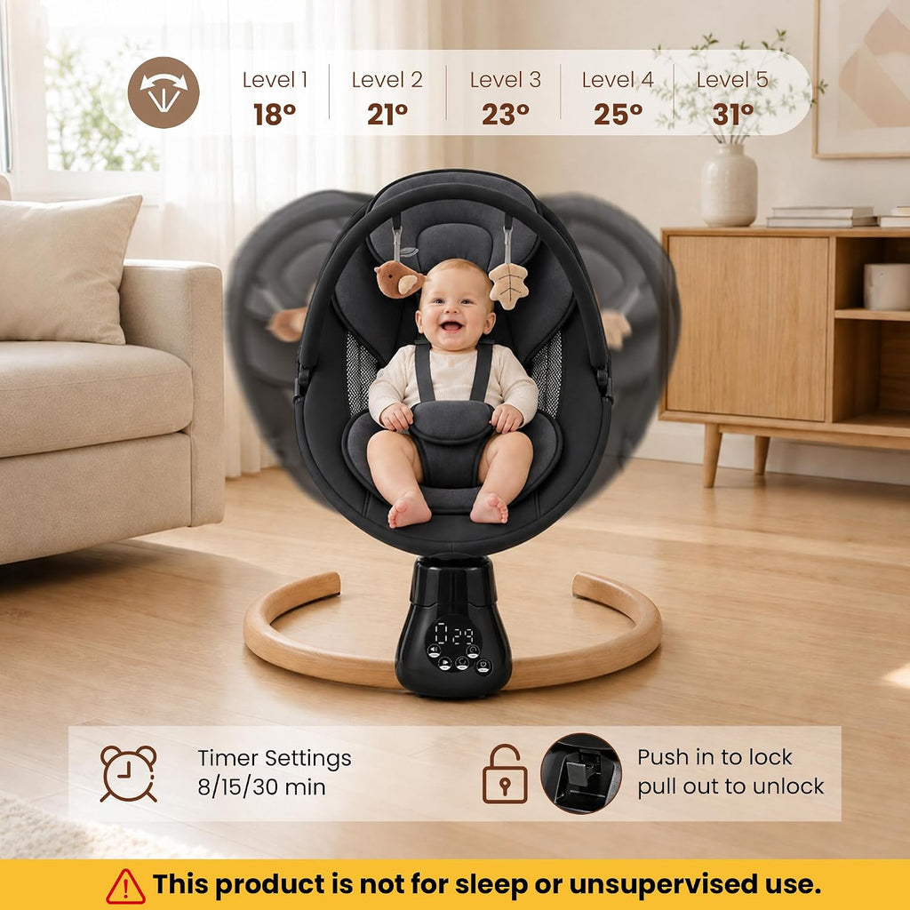 Black Smart Electric Baby Swing for Infants with 10 Preset Melodies