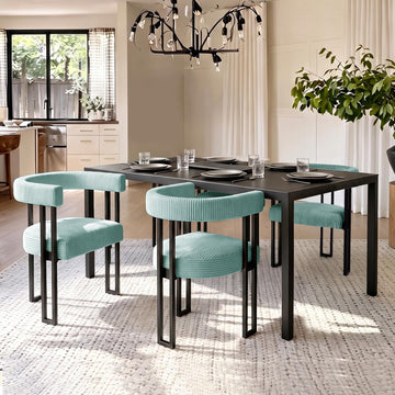 Boucle Dining Chair Set of 4 Corduroy Upholstered Dining Room Chairs Kitchen Chairs with Metal Legs Mid Century