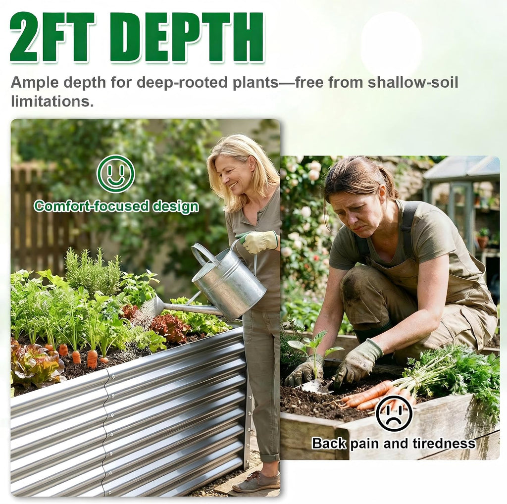 6x3x2ft Raised Garden Bed, Deep Root Planter Box, Silver,1 Pack | 1mm Thick Galvanized Steel, Resists Rust Bowing