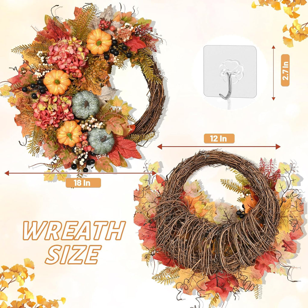 Fall Wreaths for Front Door Artificial Half-Circle Harvest Fall Door Wreath