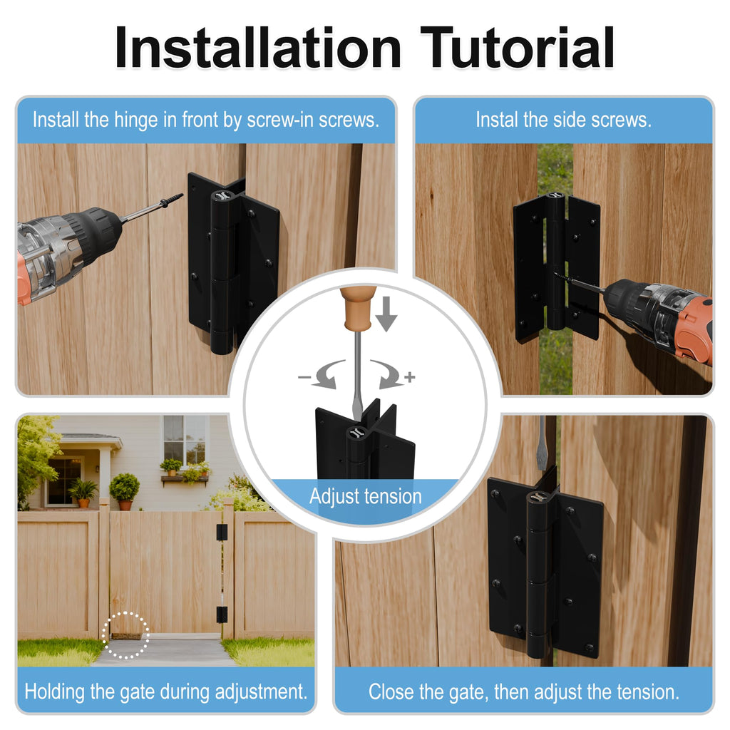 5-3/4" Self Closing Gate Hinges, Adjustable Automatic Closing