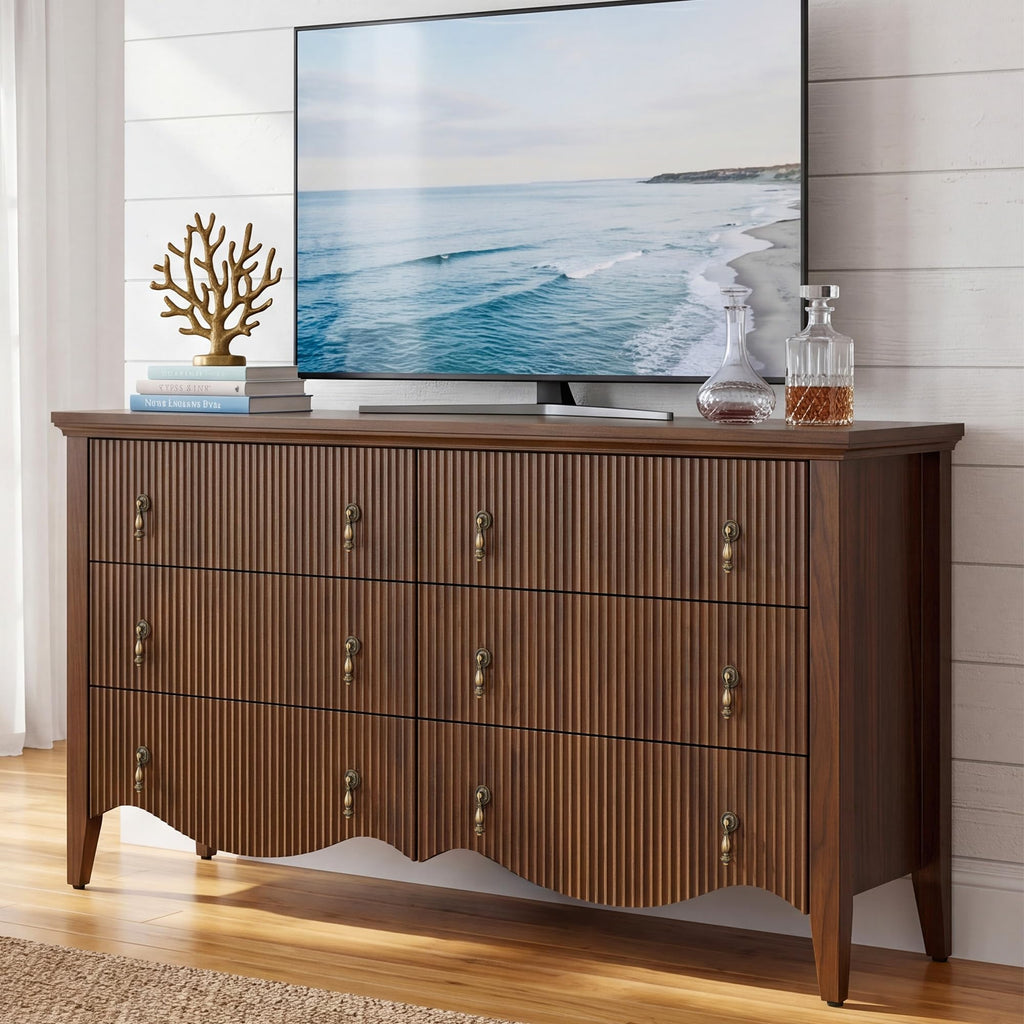 Fluted 6 Drawer, Vintage Chest of Drawers, Walnut