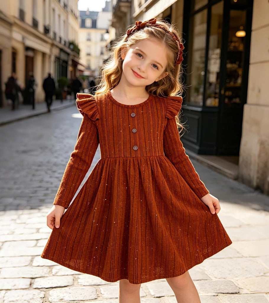 Toddler Girls Fall Dress Long Sleeve A-Line Sparkle Party Outfit