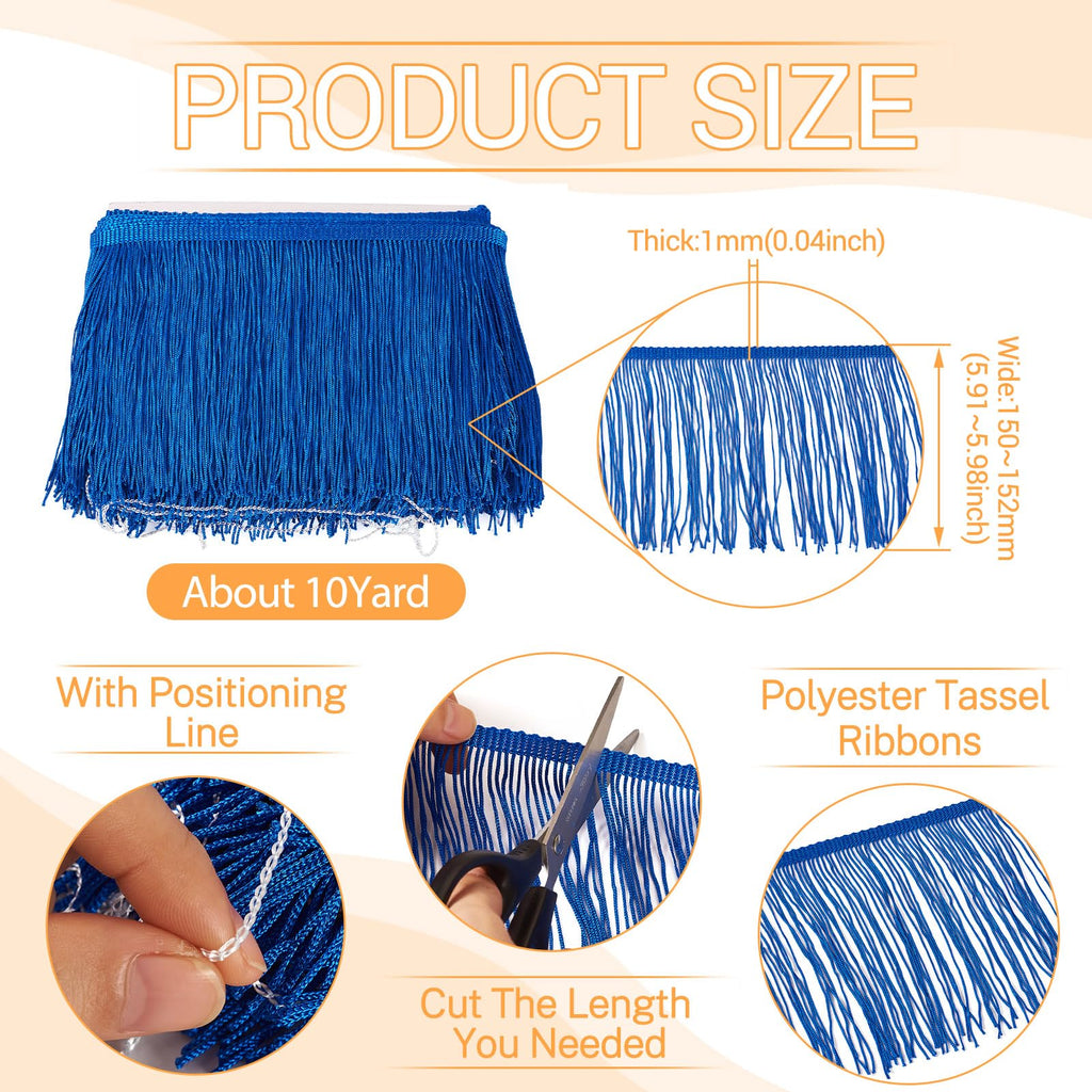 6 Inches Fringe Trim Tassel, Fringe Trim Long Tassel Ribbon Polyester Lace Ribbon Trim for Sewing Clothing - 10 Yards