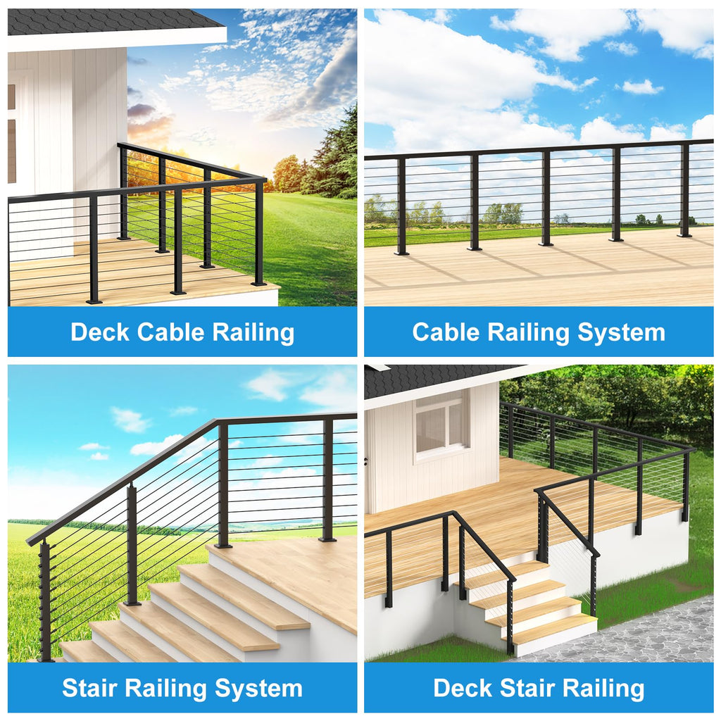 8FT Stainless Steel Cable Railing Handrail for Decks, Black