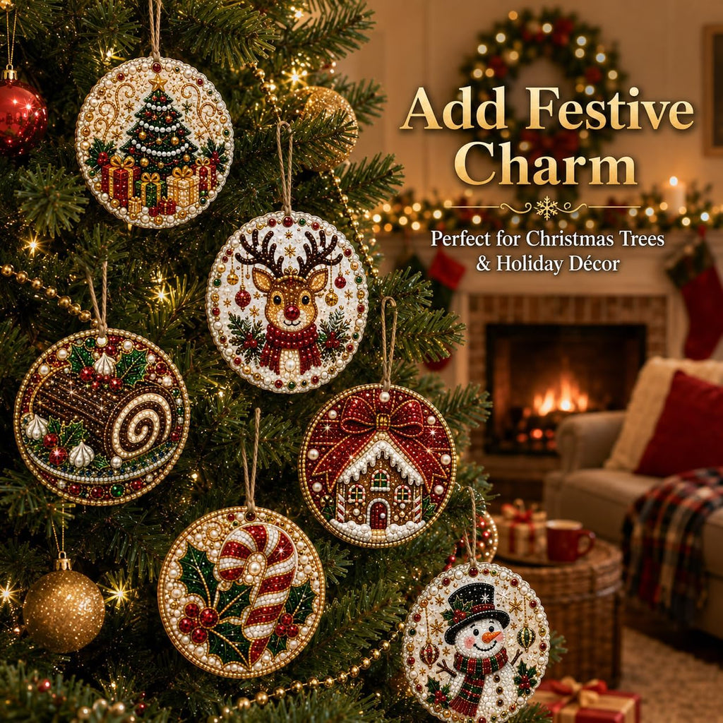 Christmas Wooden Ornaments DIY Pearl Diamond Painting Kit 11 - Set of 6