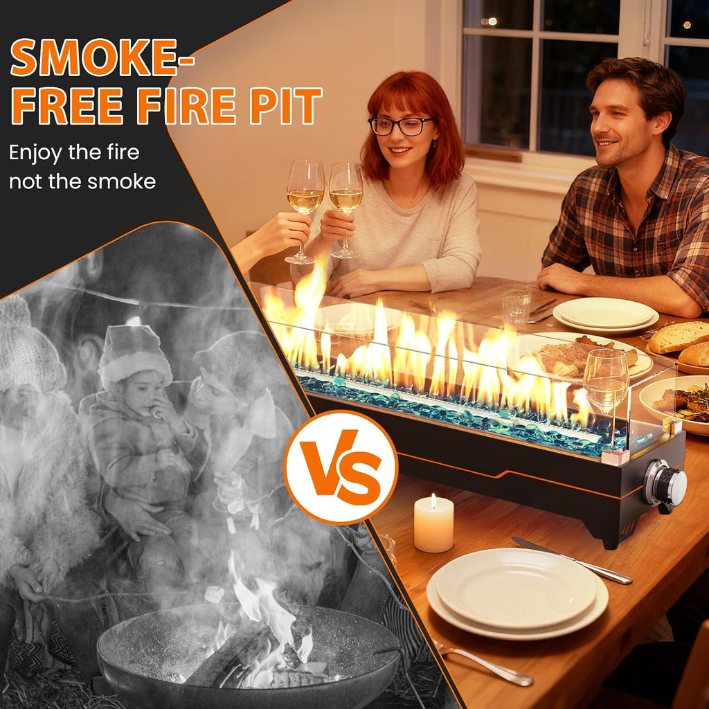 Tabletop Fire Pit,28 Inch Propane Fire Pit Table,45000 BTU Table Top Firepit with Glass Wind Guard,Stainless Steel