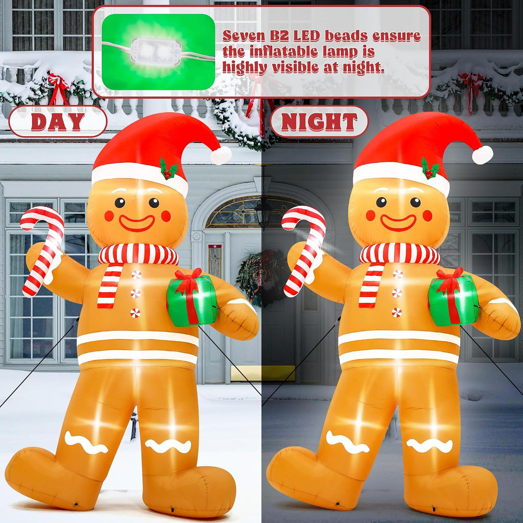12FT Christmas Inflatables, Giant Blow Up Christmas Gingerbread Man Decor