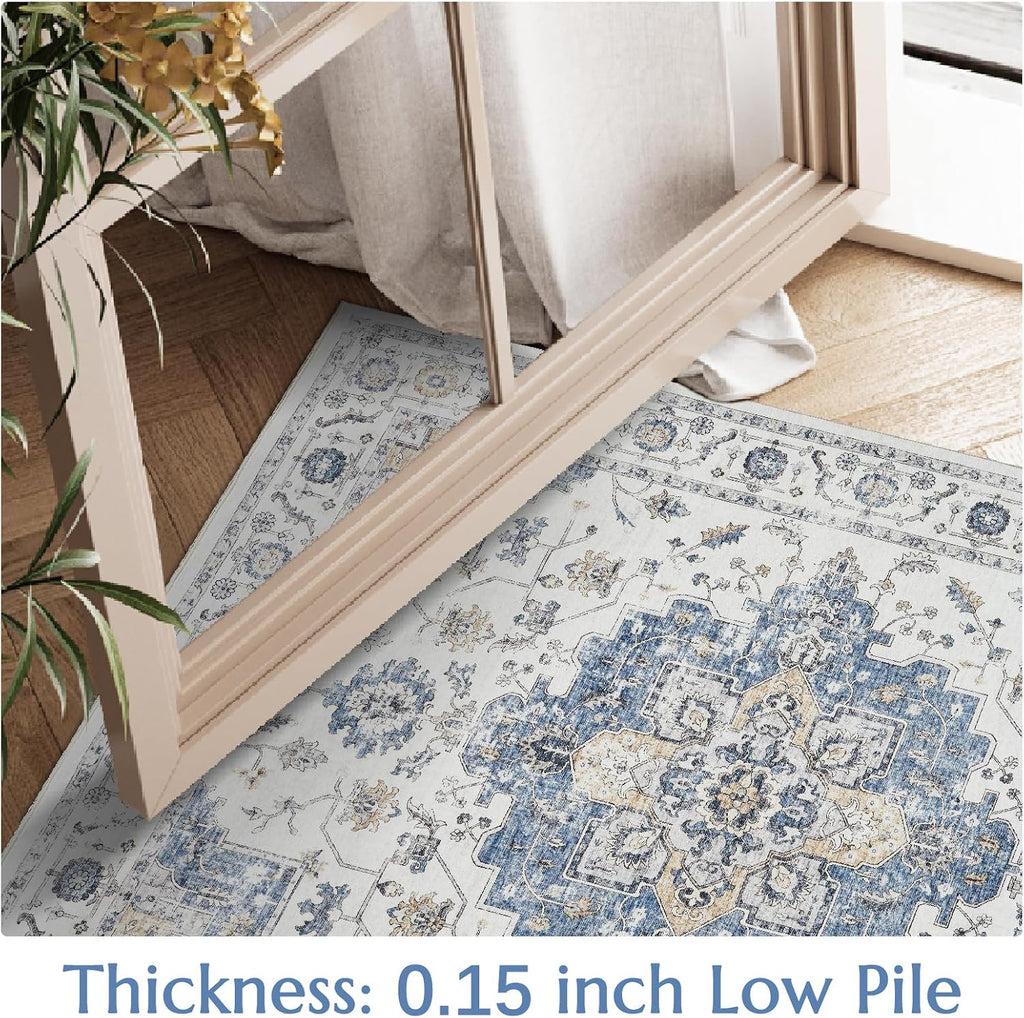 Vintage Floral Medallion Hallway Area Rug, Classic Blue