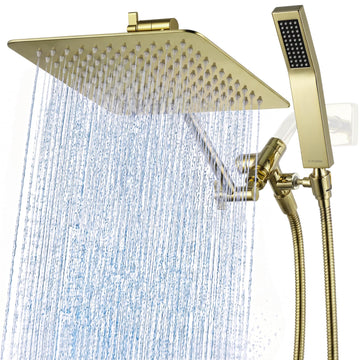 All Metal 10" Dual Square Shower Head Combo | Rain Shower Head | Handheld Shower Wand | Adjustable | 3-Way Diverter