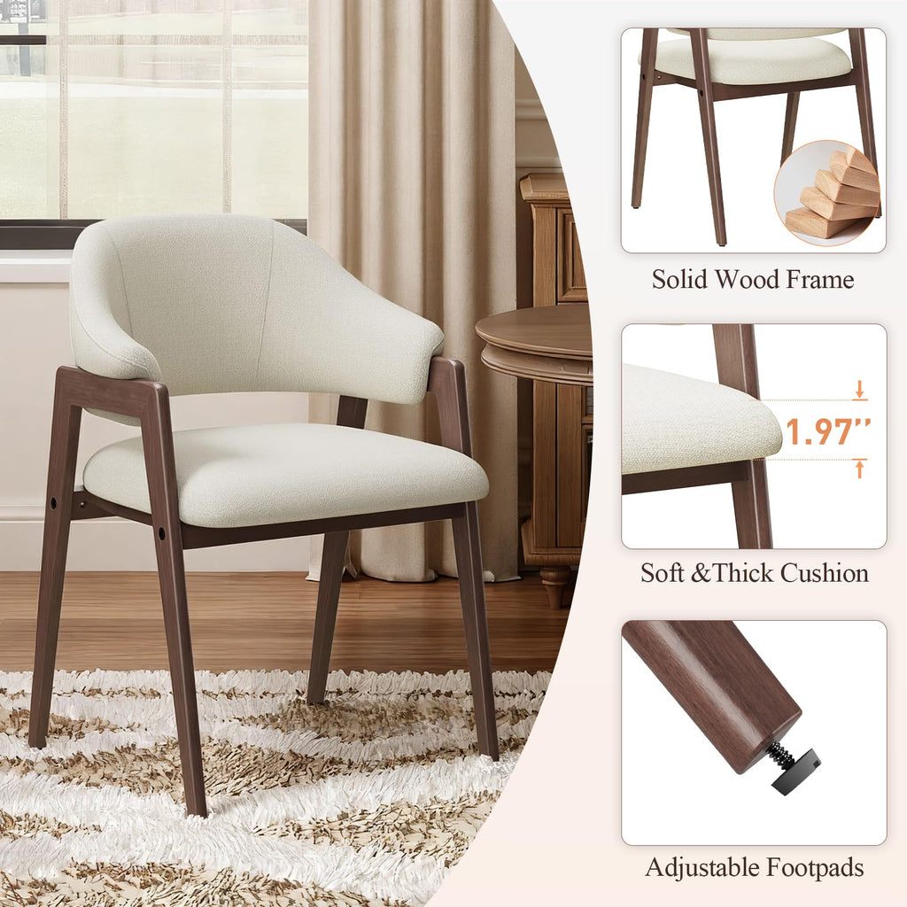 Wooden Set of 4, Modern Fabric Upholstered Dining Room Chair, Kitchen Side Chairs, Farmhouse Dinner Chair with Curved