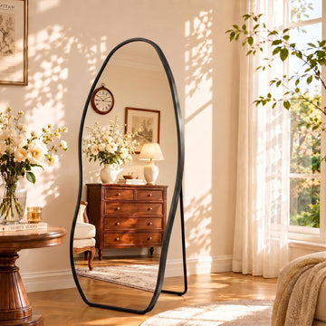 Irregular Full Length Mirror -Black Decor Floor Mirror with Stand 63"x 24"