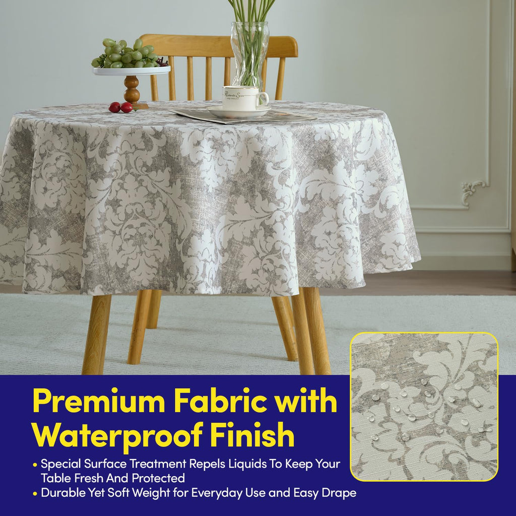 Round Tablecloth 60" 100% Waterproof Fabric - Wipe-Clean, Tear-Proof Decorative Table Cover for Indoor & Outdoor