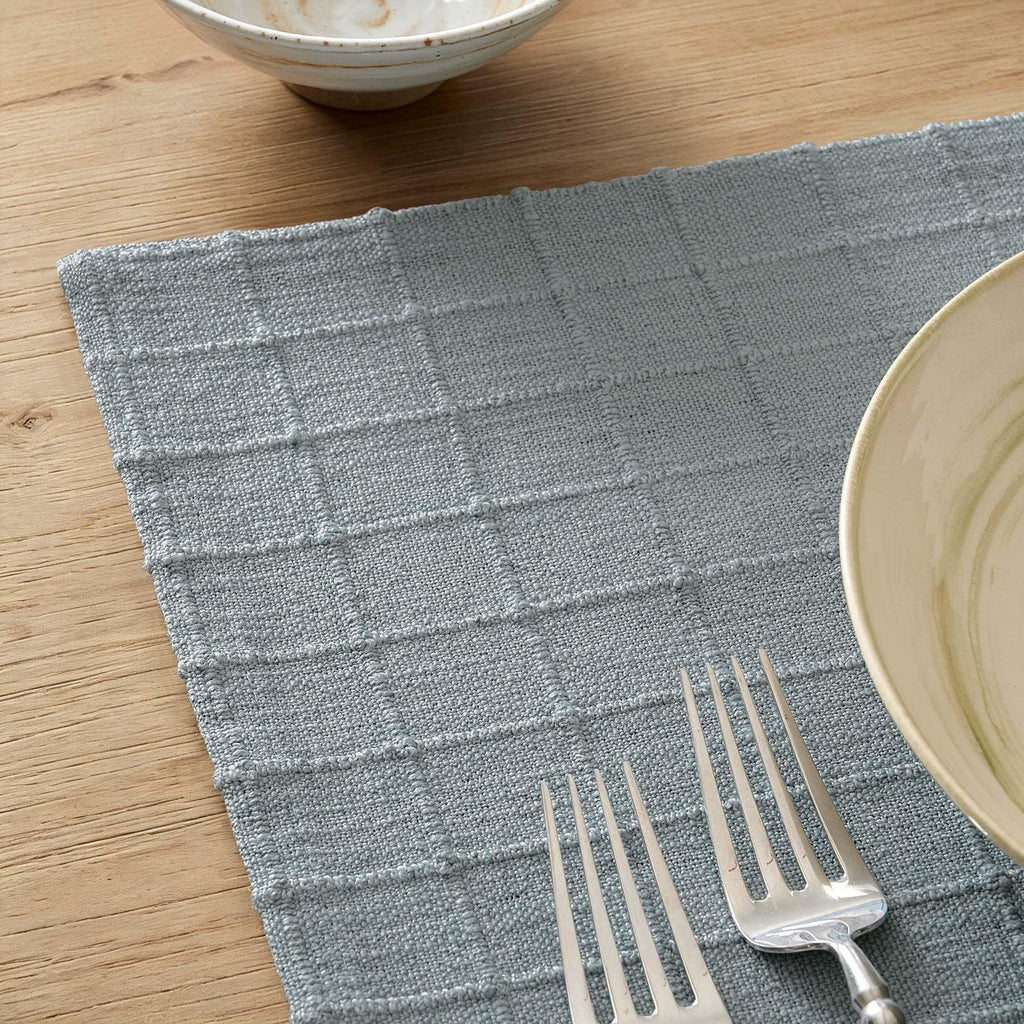 Artisanal Grid Decorative Linen Placemats Set of 4, Chambray