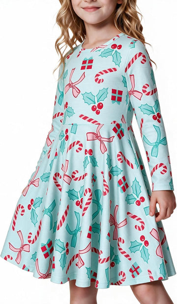 Girls Long Sleeve A Line Skater Dress Casual Everyday Outfit