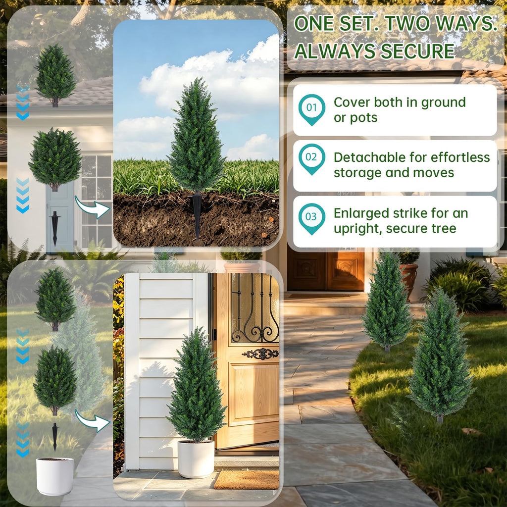 3FT Artificial Cedar Topiary (2 Pack) with Ground Spike, Home & Garden Decor
