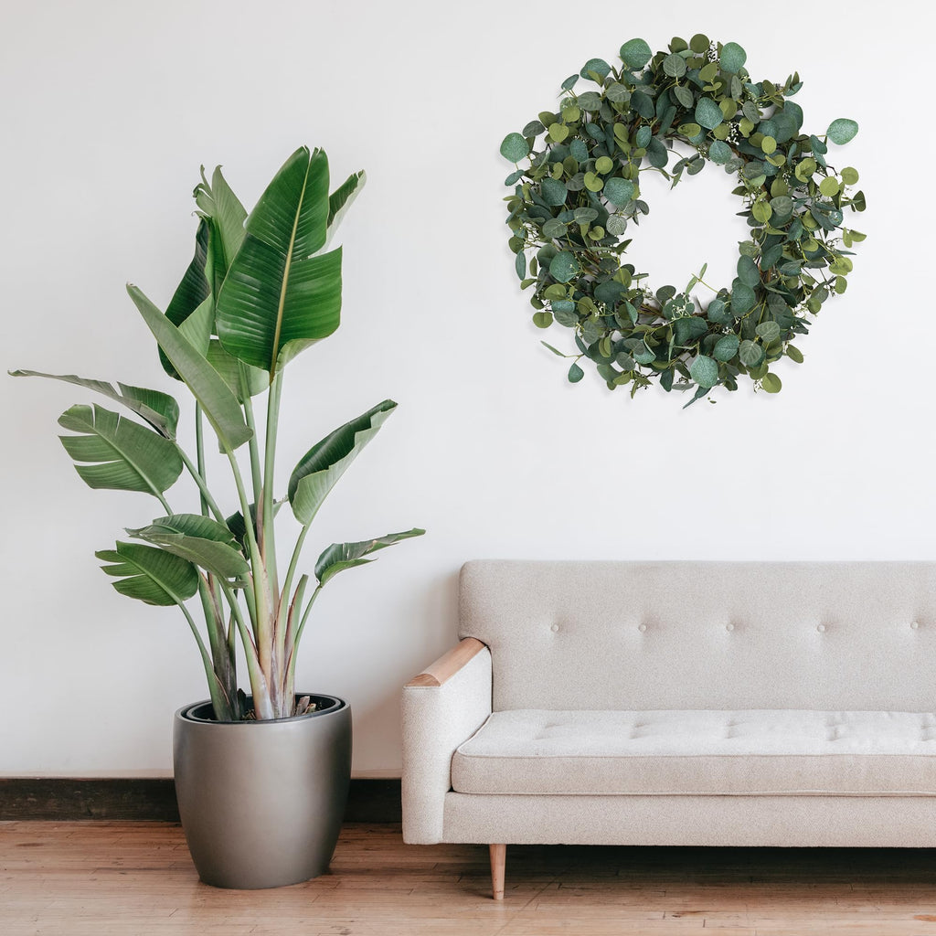 Eucalyptus Wreaths for Front Door 26", Handmade Green Leaves Wreath for Summer, Spring and All Seasons, Greenery
