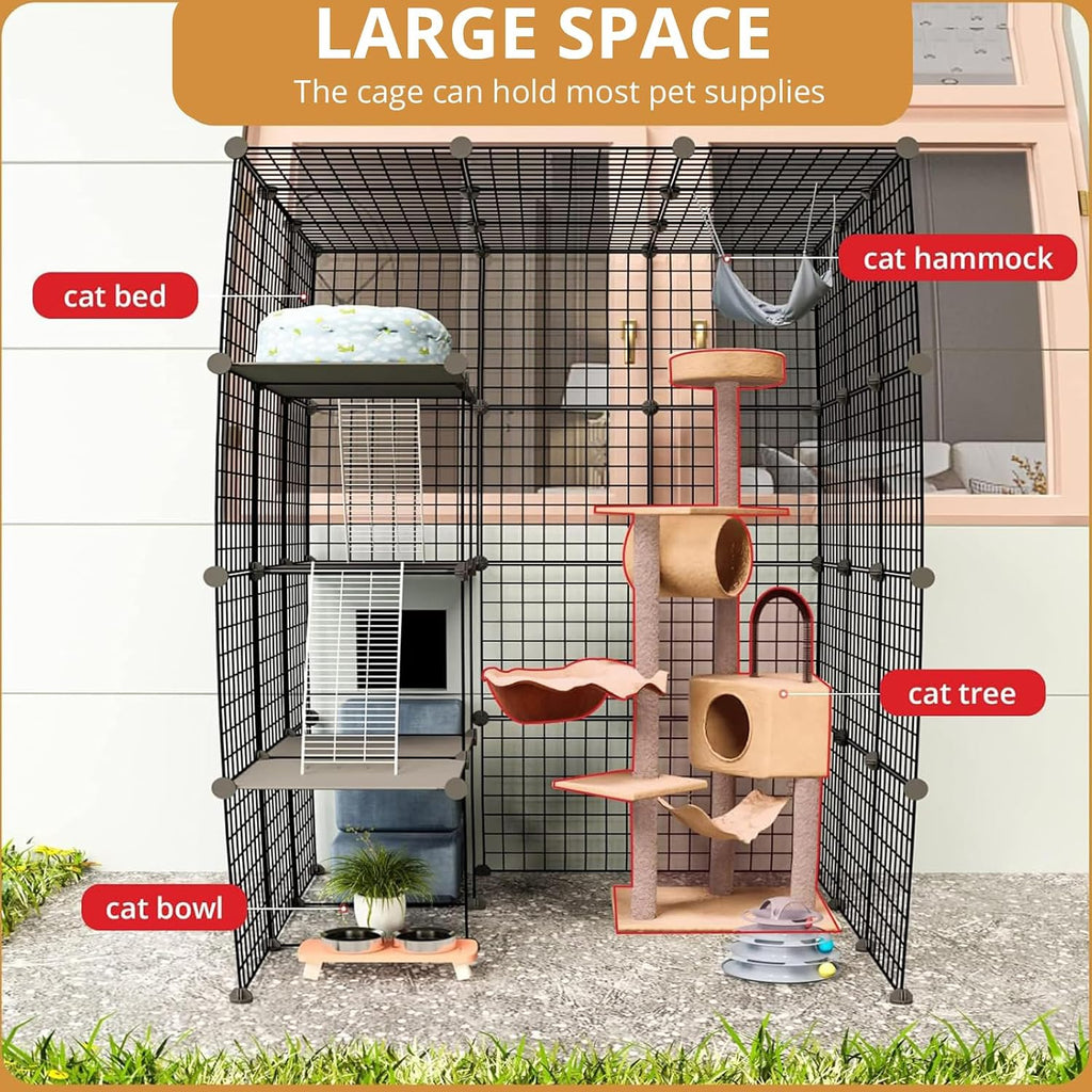 55 Inch Catio Outdoor Cat Enclosure with Super Large Enter Door, Balcony Cat Playpen with Platforms, DIY Outside Cat