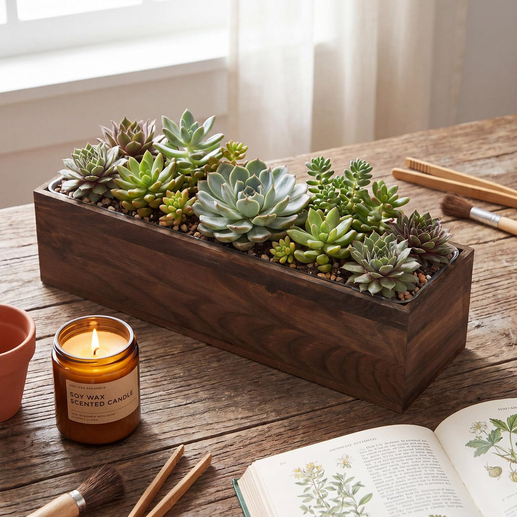 4 Set Wood Boxes for Centerpieces 16x4 Inch Rectangle Wooden Planter Box Rustic Wooden Planters with Removable