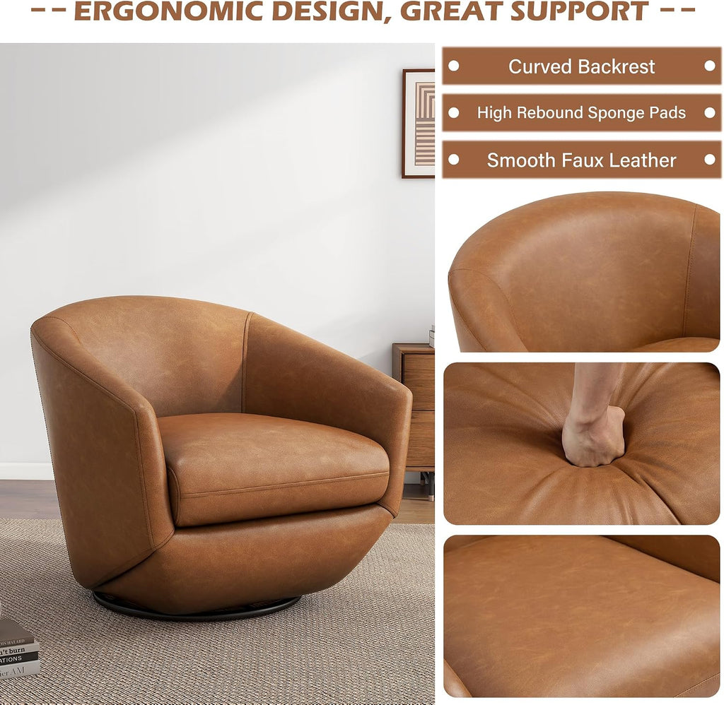 Faux Leather Swivel Accent Chair, Fully Assembled Armchair, Brown