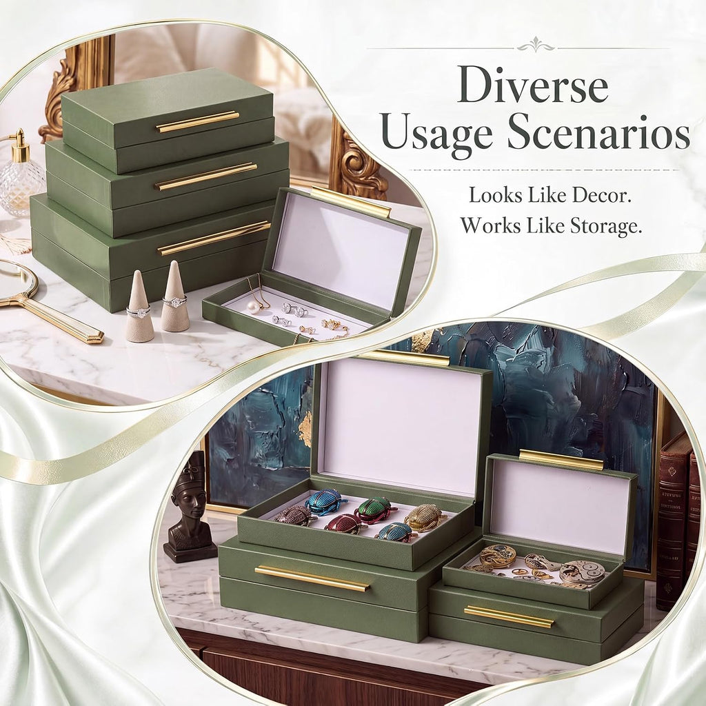 Decorative Storage Box with Lids, Green Decorative Boxes - Set of 4