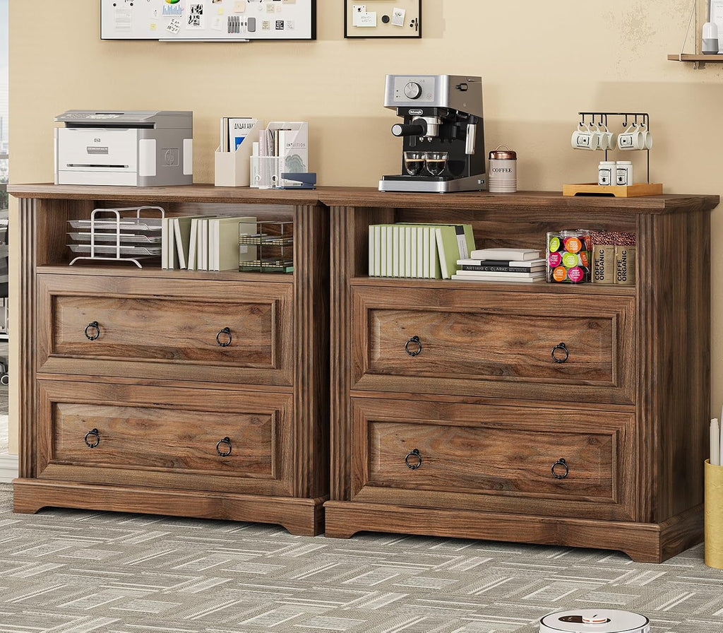 2 Drawer File Cabinet, Farmhouse Filing Cabinet Fits Letter, Legal, A4 Size, Wood Lateral File Cabinet with Printer