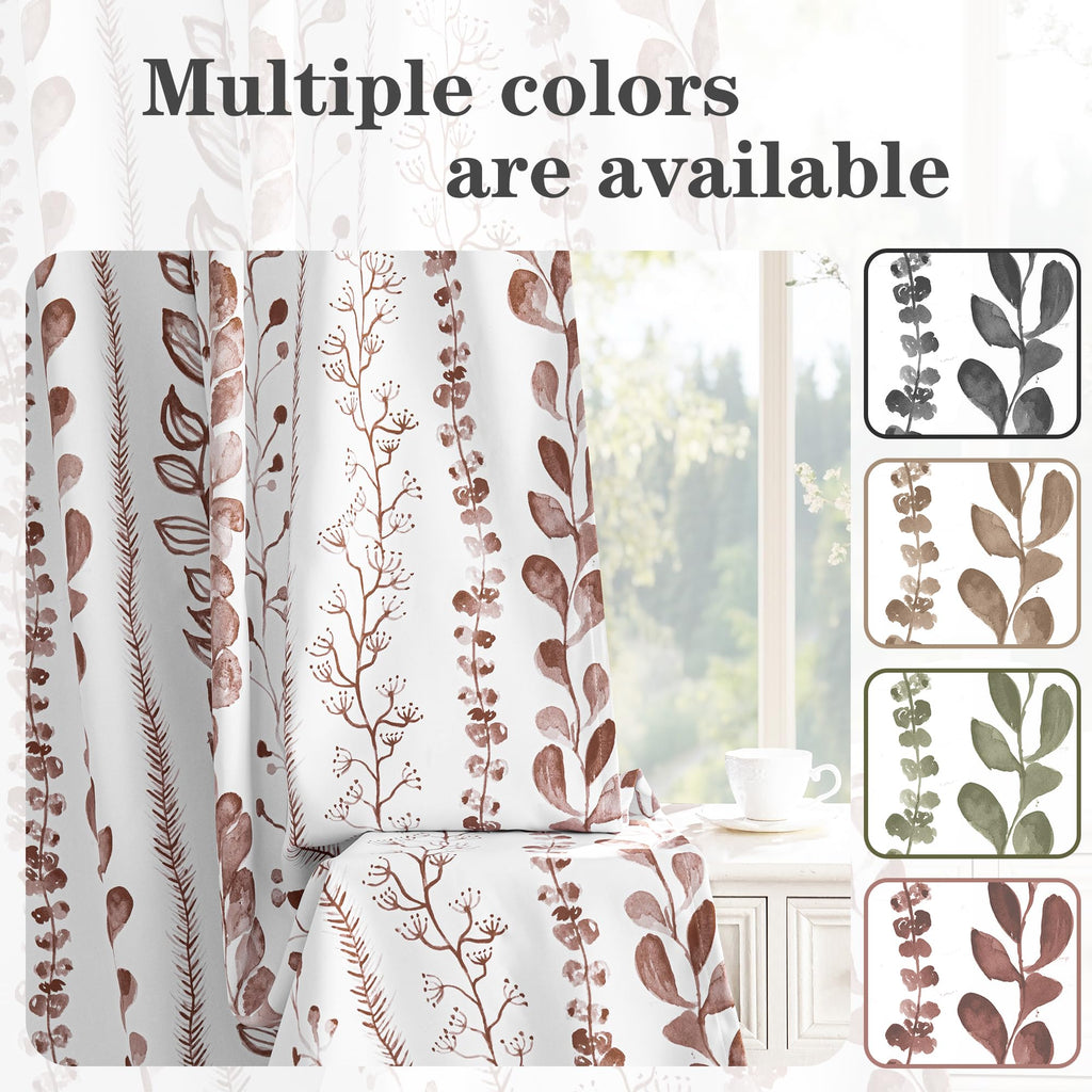 95% Blackout Curtains, Thermal Insulated Privacy Protection Back Tab Curtains 72 Inches Length, Brown Leaf Pattern